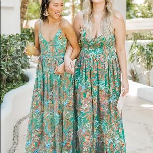 It's Love At First Sight Green Tropical Maxi Dress
